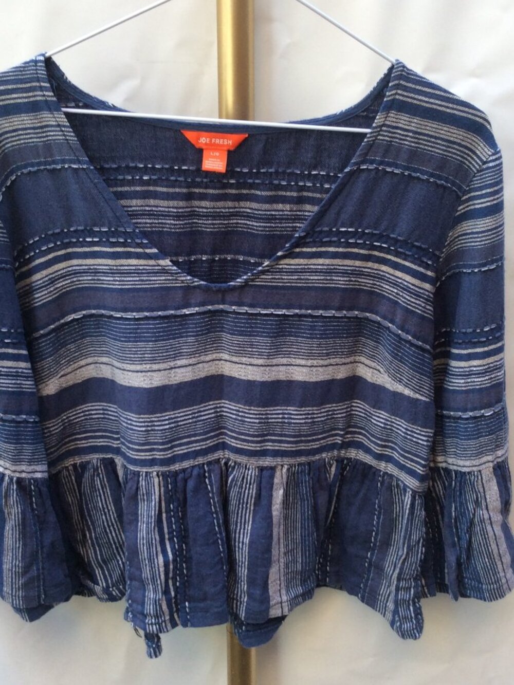 Joe Fresh Blue Striped Boho Top - 100% Cotton - L
